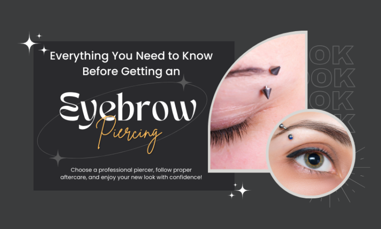 Visual overview of eyebrow piercing information, highlighting important factors to consider before getting pierced.