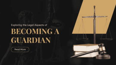 Legal guide to becoming a guardian, featuring justice scales, gavel, and books. "Read More" button.
