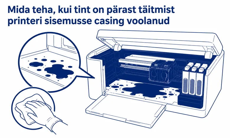 Printer ink spill inside casing after cartridge refill